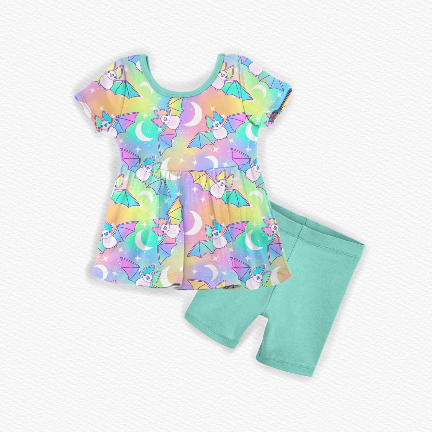 RTS PLAY Short sleeve peplum / bikers: Pastel Bats