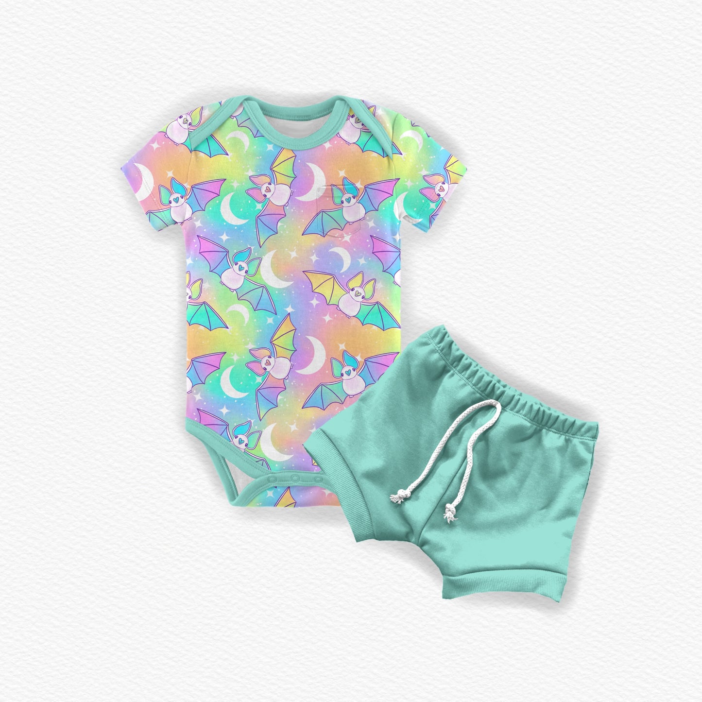 RTS PLAY Onesie and Shorts: Pastel Bats