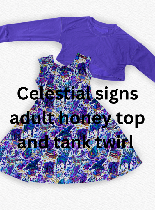 Adult Honey Top Tank Twirl: Celestial Signs *SHIPS JULY*