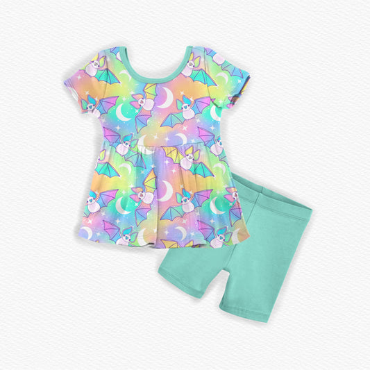 RTS PLAY Short sleeve peplum / bikers: Pastel Bats