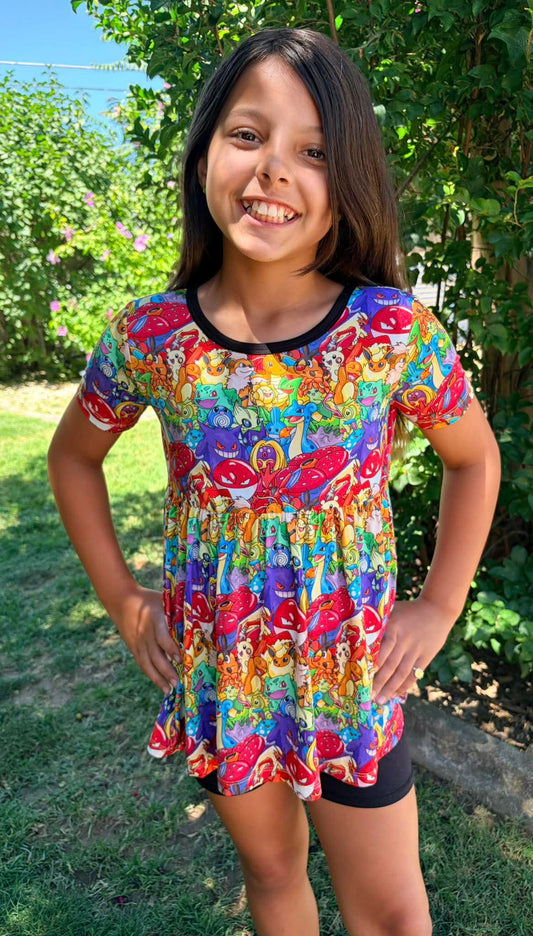 RTS PLAY Short sleeve peplum / bikers: Rainbow Pok